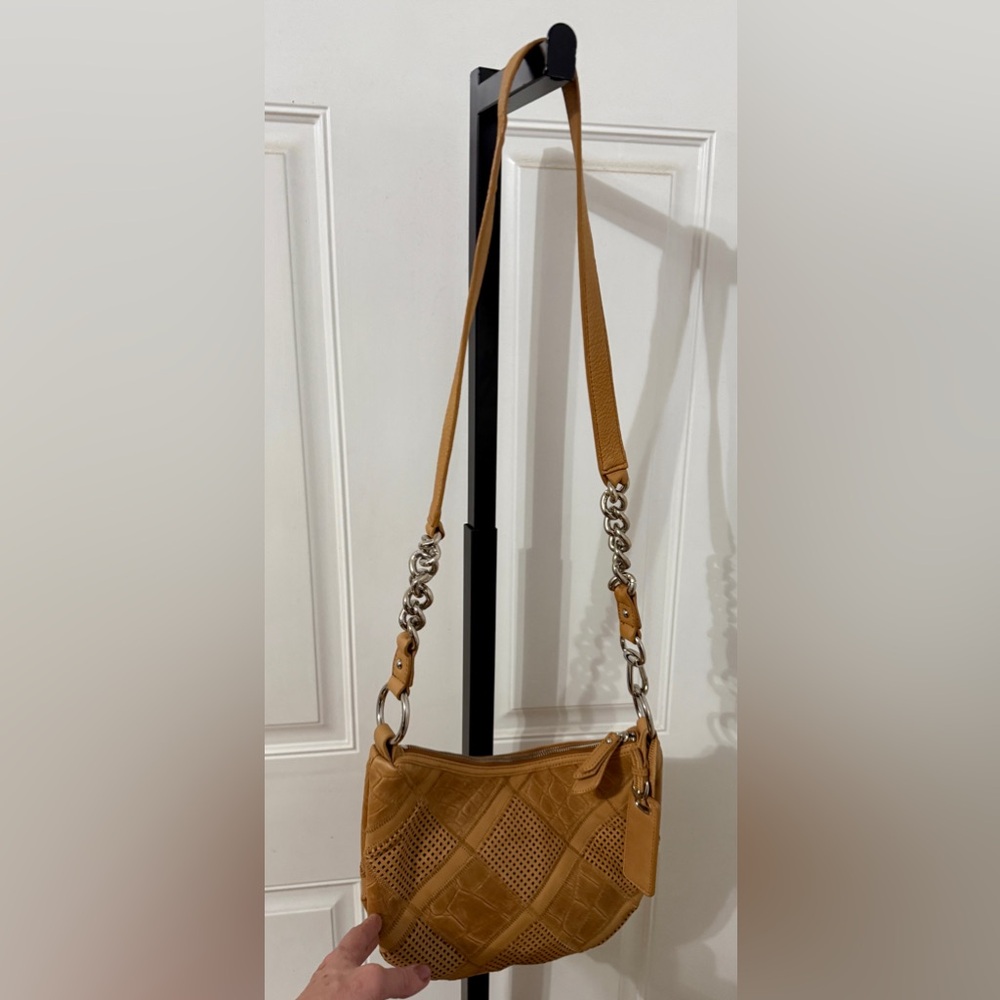 B. Makowsky Tan Patchwork Leather Shoulder Bag Bo… - image 4